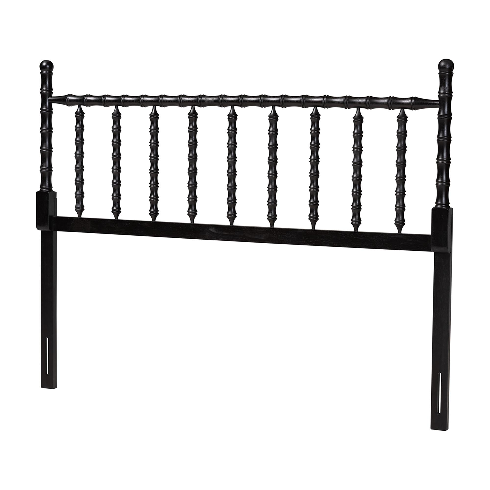 Baxton Studio Edaline Bamboo Motif Headboard - Crafted Wood Panel with Decorative Turned Spindle Design for Boho Costal Bedroom, King, Black